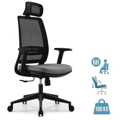 3760185024570-Fauteuil de bureau OPEN - accoudoirs réglables - appuie-tête réglable - gris--0