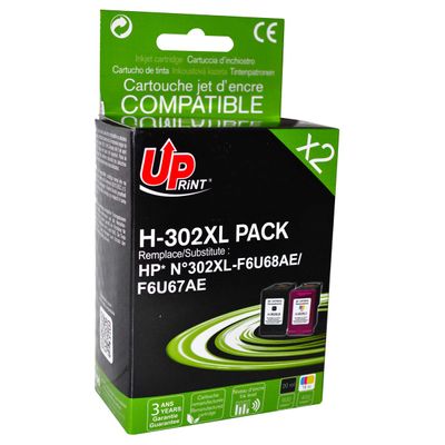 3584770903725-Cartouche compatible HP 302XL - pack de 2 - noir, cyan, magenta, jaune - Uprint--0