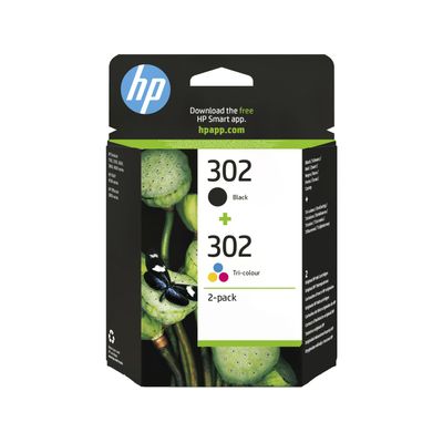 0190780475904-HP 302 - Pack de 2 - noir et 3 couleurs - cartouche d'encre originale (X4D37AE)--0